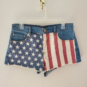 Forever 21 Shorts‎ Womens 28 Blue Cutoff Denim American Flag Casual Ladies